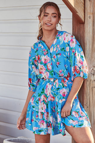 Leona Blouse - Sky Blue/Pink Tops Jaase   