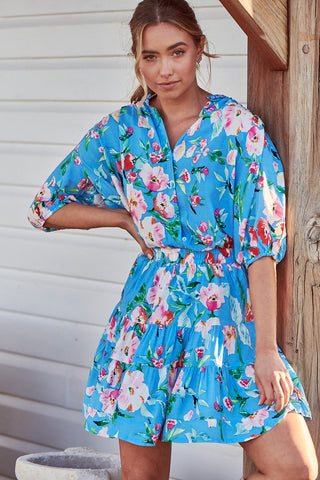 Leona Blouse - Sky Blue/Pink Tops Jaase   