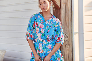 Leona Blouse - Sky Blue/Pink Tops Jaase   