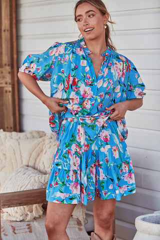 Leona Blouse - Sky Blue/Pink Tops Jaase   