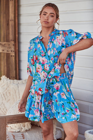 Leona Blouse - Sky Blue/Pink Tops Jaase   