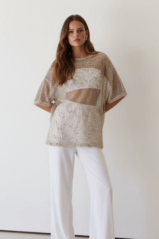 Sienna Sequins Mesh Tee - By Frankie Tops By Frankie