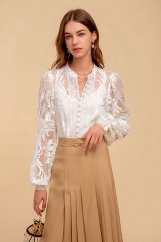 Lila Lace Blouse - White Tops gds   