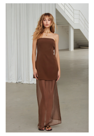 Chocolate Strapless Set With Sheer Skirt - By Frankie Sets By Frankie
