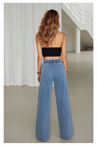Light Denim Wide Leg Jeans Bottoms Country Denim