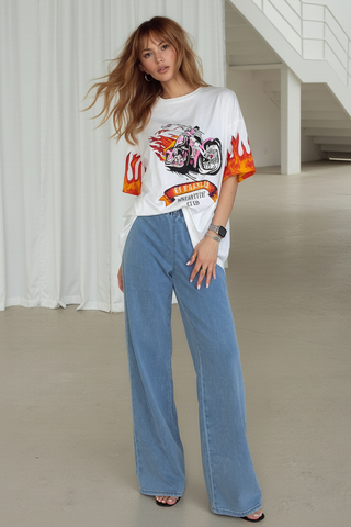 Light Denim Wide Leg Jeans Bottoms Country Denim