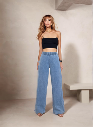 Light Denim Wide Leg Jeans Bottoms Country Denim