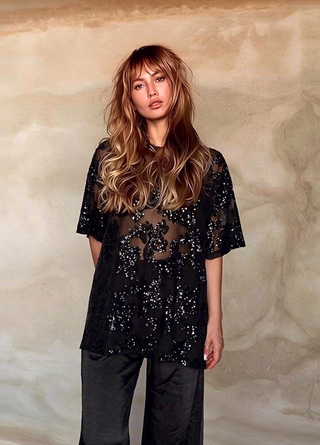 Arla Black Sequins Tee - By Frankie Tops By Frankie
