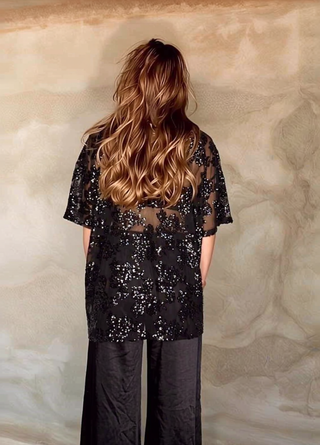 Arla Black Sequins Tee - By Frankie Tops By Frankie