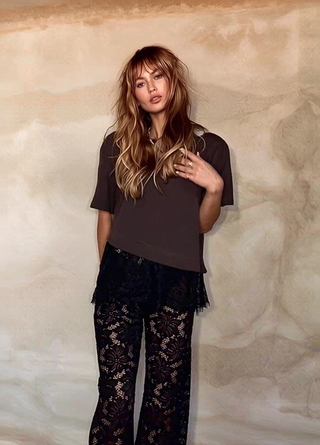 Brown Tee With Black Lace Trim - By Frankie TOPS By Frankie