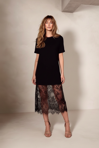 Black Oversized Tee With Lace Skirt - By Frankie DRESSES By Frankie