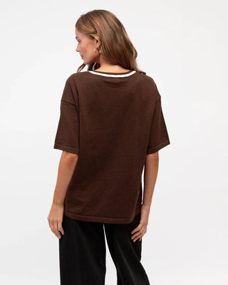 Knit Brown Tee With Contrast V Tops Ebby and I