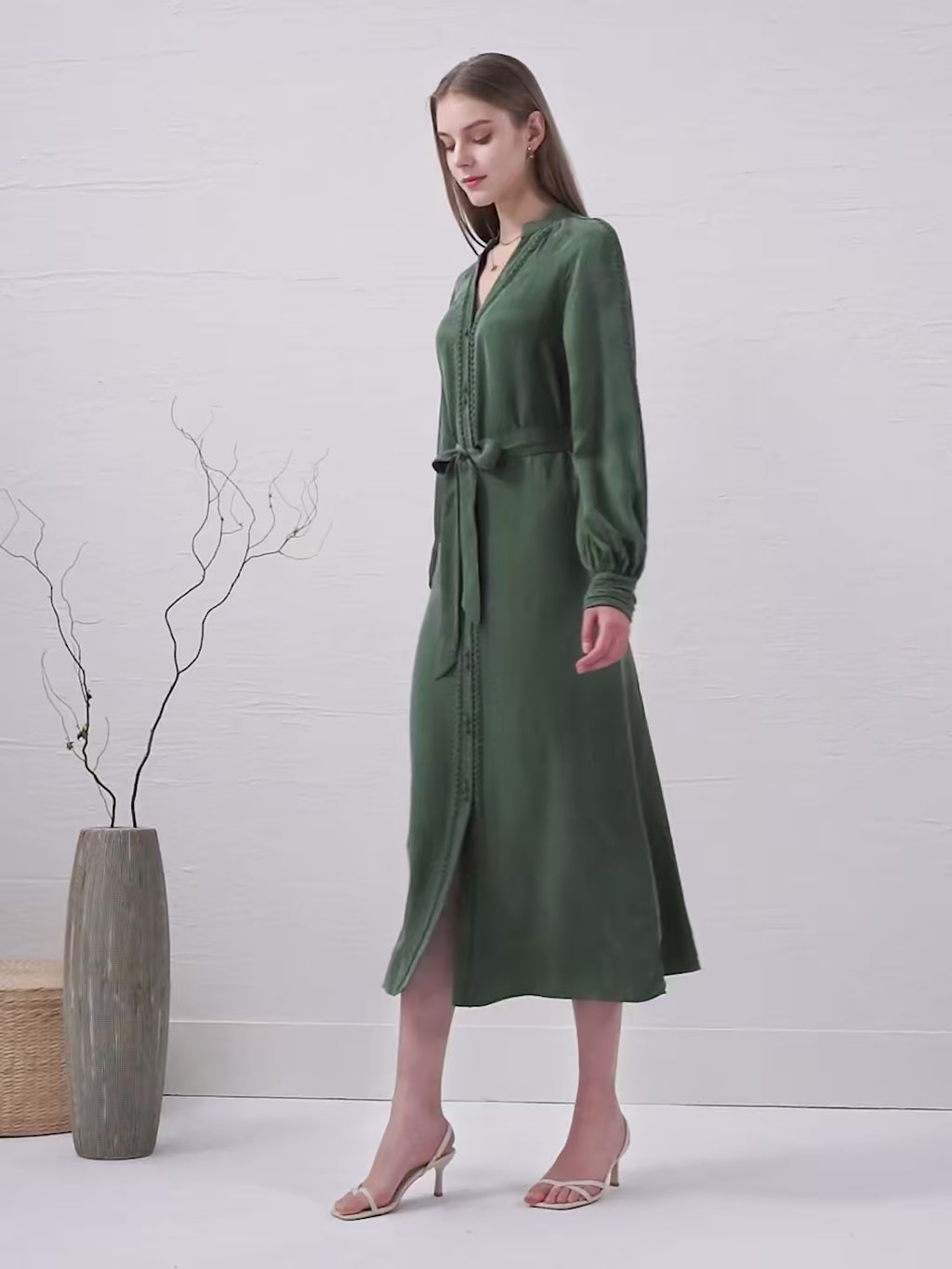 Sally Cupro Midi Dress - Khaki Dresses GDS