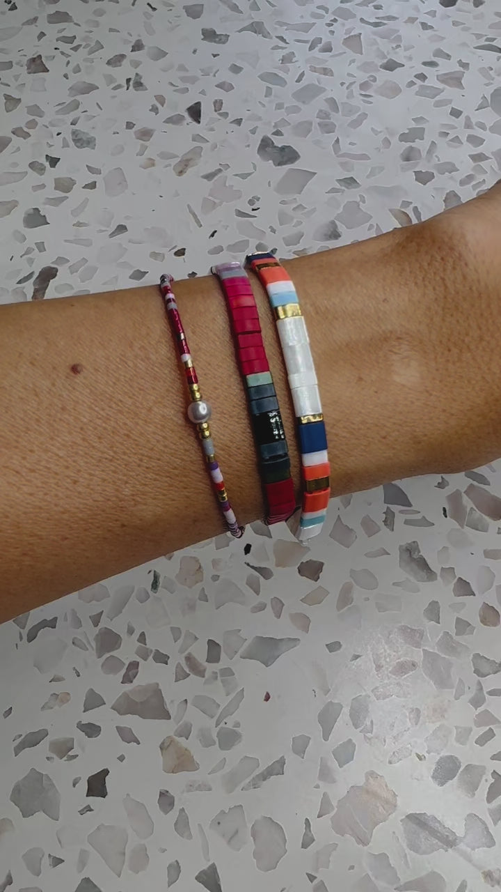 Handmade Glass Bead Bracelet - White/Orange/Blue jewellery Sage Collective
