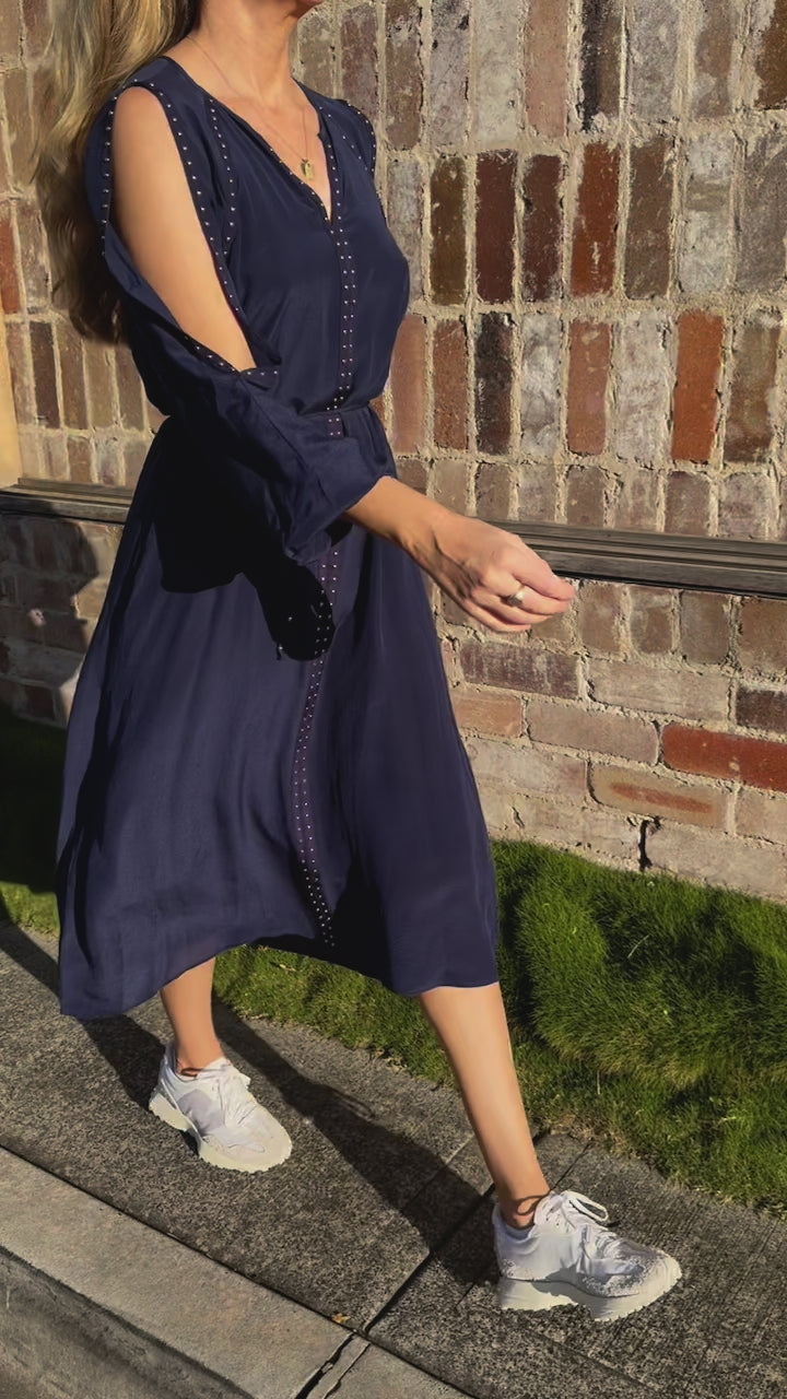 Tahari Silk Long Dress - Navy Dresses GDS