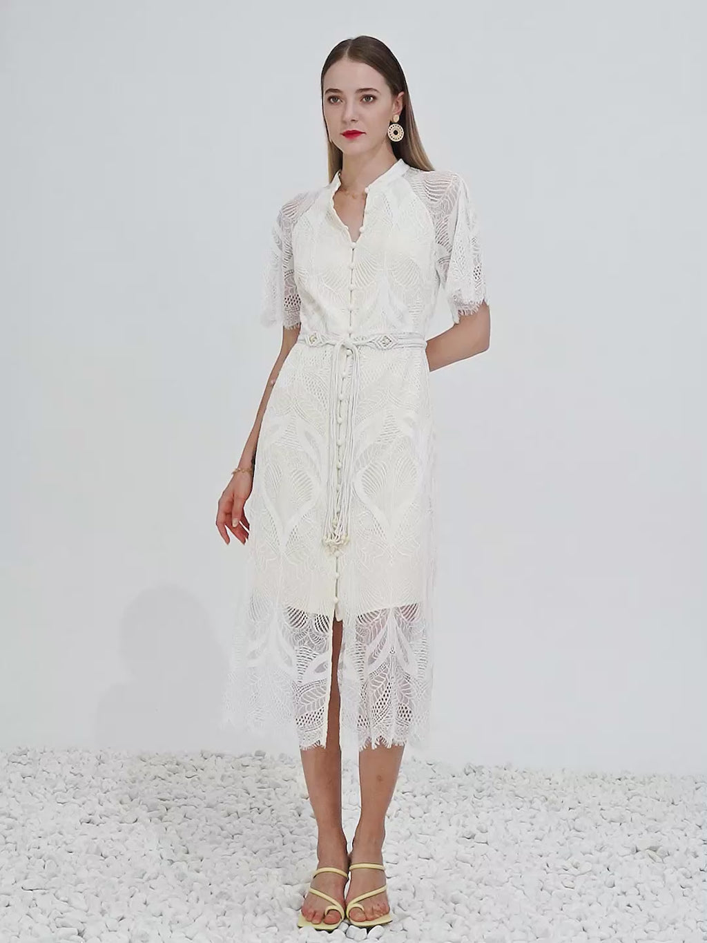 Ella Lace Midi Dress - Off White/Cream Dresses gds