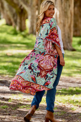 Blossom Kimono - Green/Red kimonos Sage Collective   
