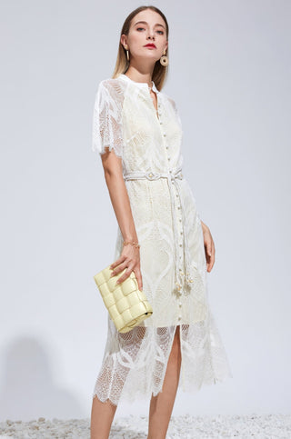 Ella Lace Midi Dress - Off White/Cream Dresses gds   