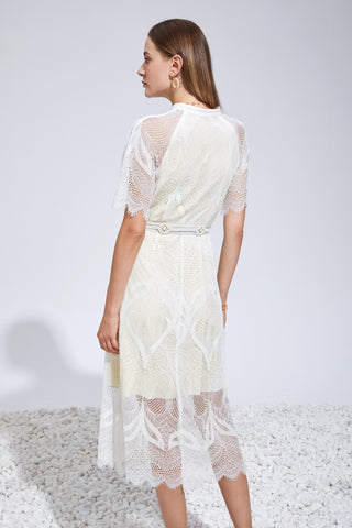 Ella Lace Midi Dress - Off White/Cream Dresses gds   