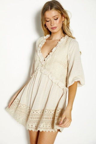 Carly lace Mini Dress - Oatmeal/Cream Dresses Indikah   