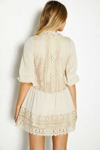 Carly lace Mini Dress - Oatmeal/Cream Dresses Indikah   