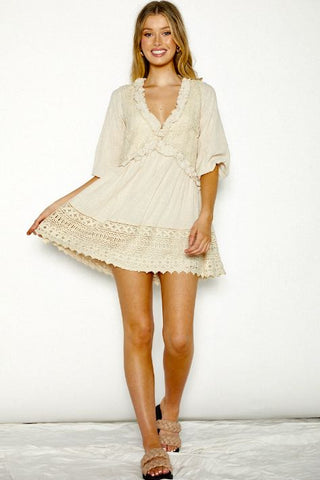 Carly lace Mini Dress - Oatmeal/Cream Dresses Indikah   