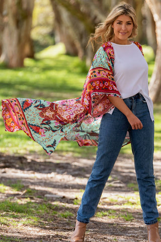 Blossom Kimono - Green/Red kimonos Sage Collective   