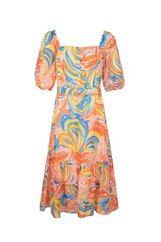 Anastasia Midi Linen Dress - Orange/Multi - GDS Dresses GDS   