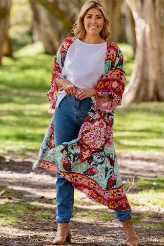Blossom Kimono - Green/Red kimonos Sage Collective   