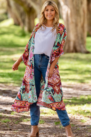 Blossom Kimono - Green/Red kimonos Sage Collective   