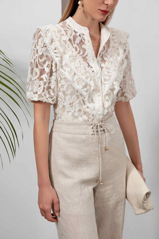 Kendall Lace Blouse - White/Beige Tops GDS   