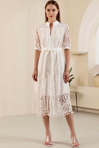Kendall Lace Midi Dress - White/Beige Dresses GDS   