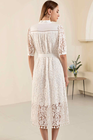 Kendall Lace Midi Dress - White/Beige Dresses GDS   