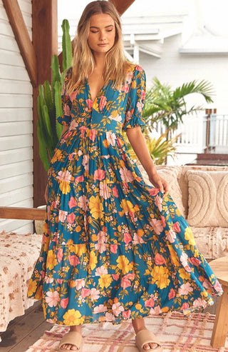 Lily Maxi Dress - Teal/Yellow/Pink Dresses Jaase   