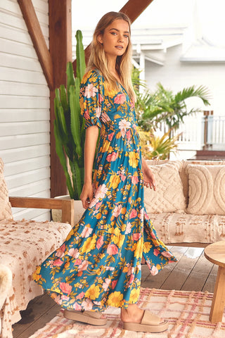 Lily Maxi Dress - Teal/Yellow/Pink Dresses Jaase   