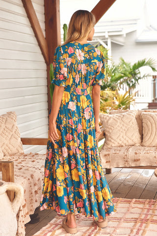 Lily Maxi Dress - Teal/Yellow/Pink Dresses Jaase   