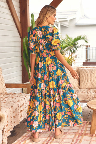 Lily Maxi Dress - Teal/Yellow/Pink Dresses Jaase   