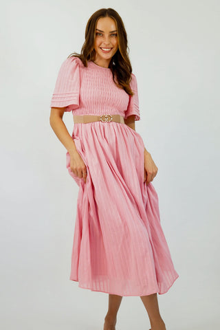 Flutter Midi  Dress - Pink Dresses Sage Collective   