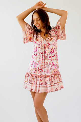 Kali Baby Doll Dress - Pinks/yellow Dresses Sage Collective   