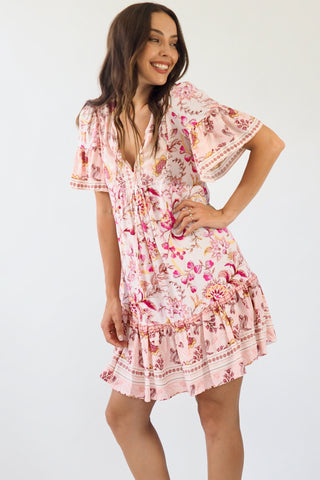 Kali Baby Doll Dress - Pinks/yellow Dresses Sage Collective   