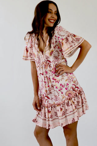 Kali Baby Doll Dress - Pinks/yellow Dresses Sage Collective   