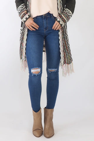 Fitted Ripped denim Jeans - Blue Bottoms Sage Collective   