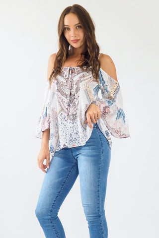 Ava Sparkle top Blue/Yellow Tops Sage Collective   