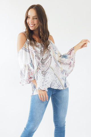 Ava Sparkle top Blue/Yellow Tops Sage Collective   