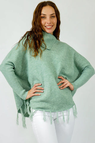 Taylor Tassel Poncho - Mint Tops Sage Collective   
