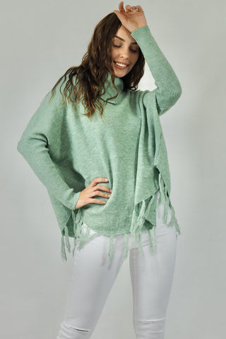 Taylor Tassel Poncho - Mint Tops Sage Collective   