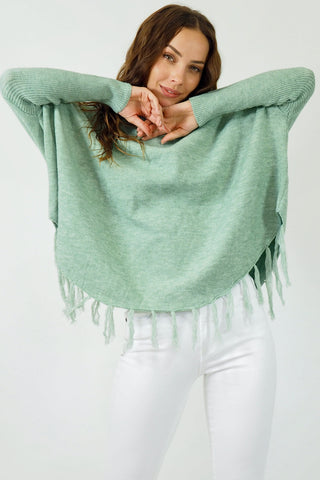 Taylor Tassel Poncho - Mint Tops Sage Collective   