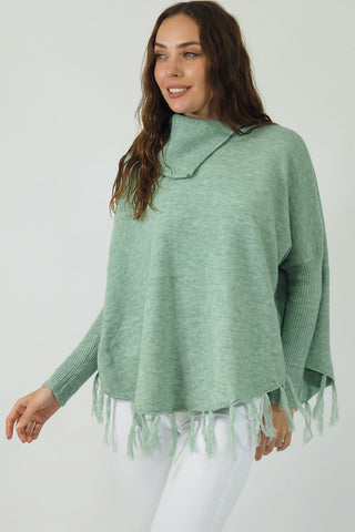 Taylor Tassel Poncho - Mint Tops Sage Collective   