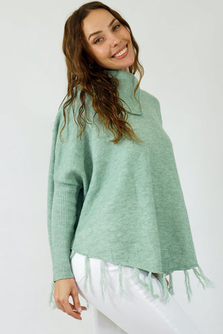 Taylor Tassel Poncho - Mint Tops Sage Collective   
