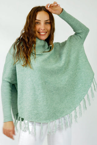 Taylor Tassel Poncho - Mint Tops Sage Collective   